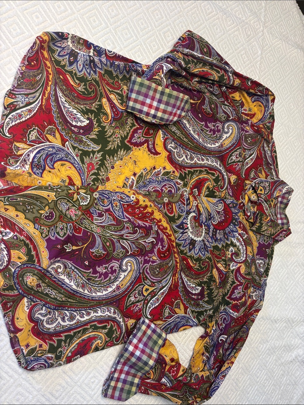 Alan Flusser Multicolor Paisley Button-Down Shirt - Red, Purple, Yellow, Green - Picture 2 of 5